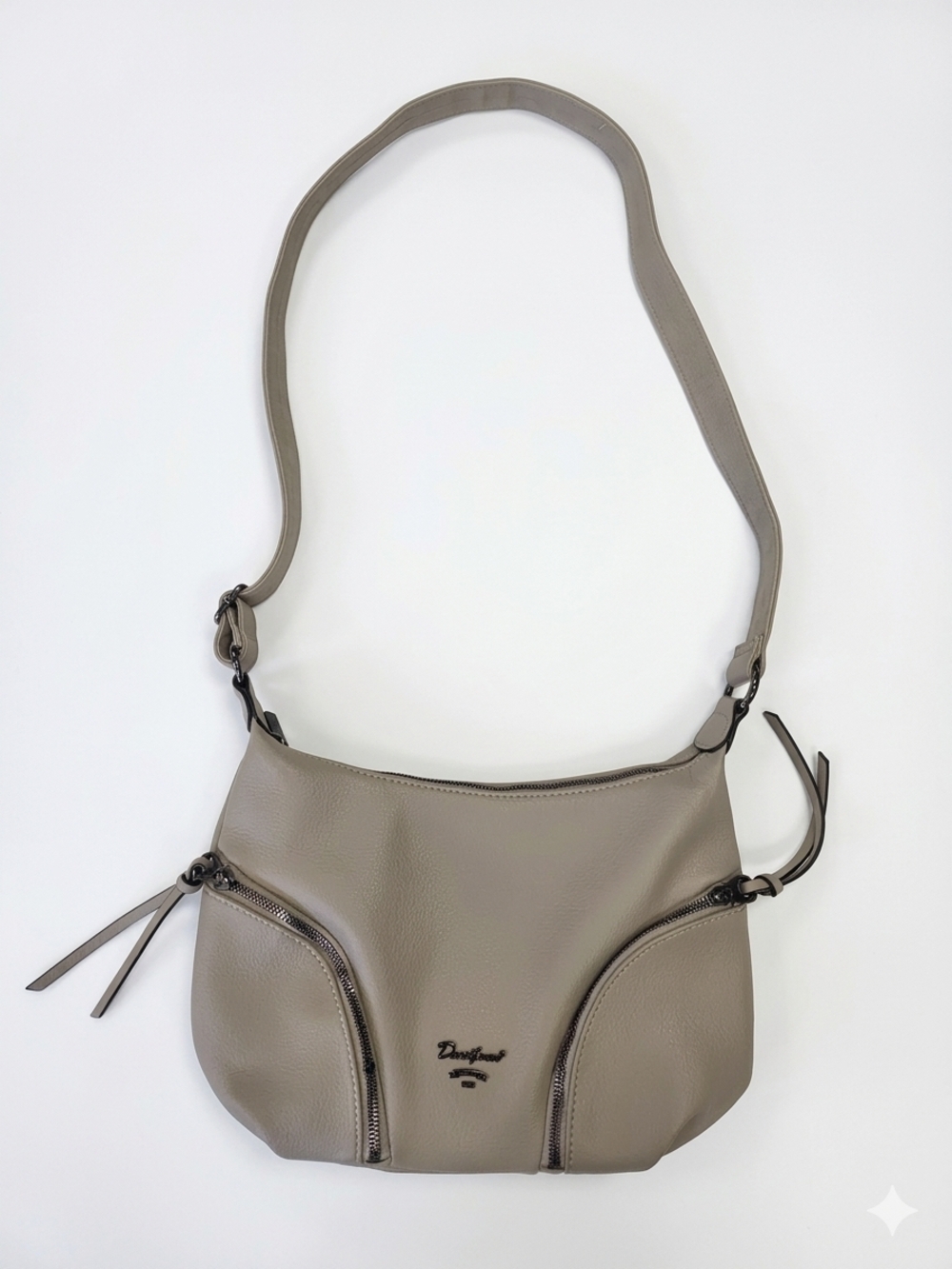 David Jones Paris Crossbody Bag - Taupe Beige Pebbled Faux Leather